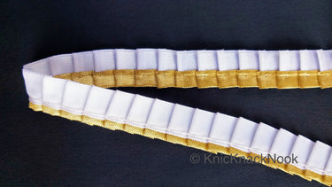 Satin, White & Gold Pleated Lace Trim, Trim